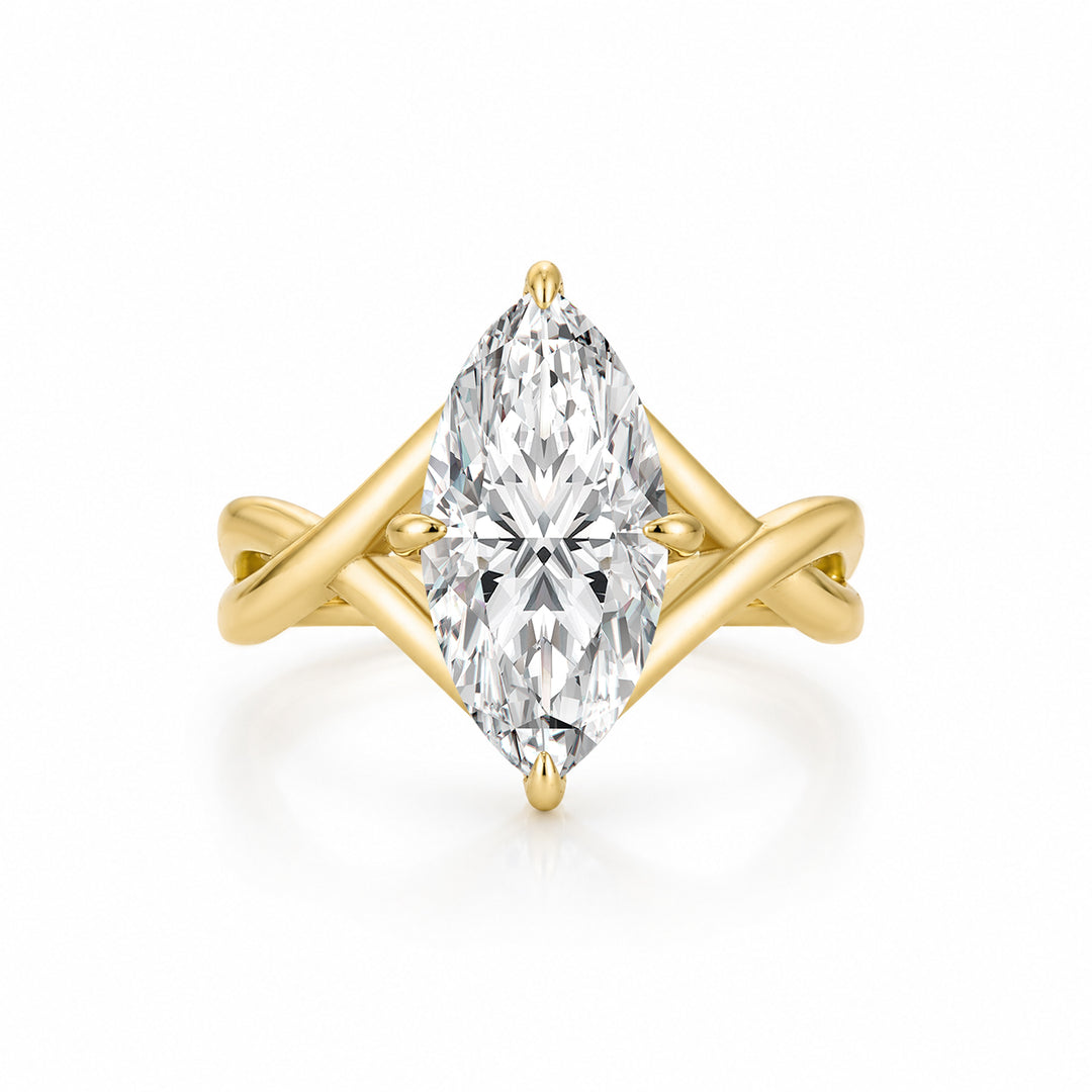 S925 Moissanite Twist 3.0Ct Marquise Cut Yellow Gold Engagement Ring