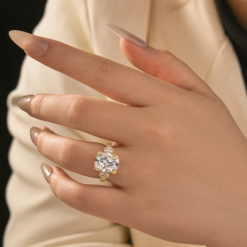 Moissanite 6.0Ct Cushion Cut Three Stone Engagement Ring In Sterling Silver