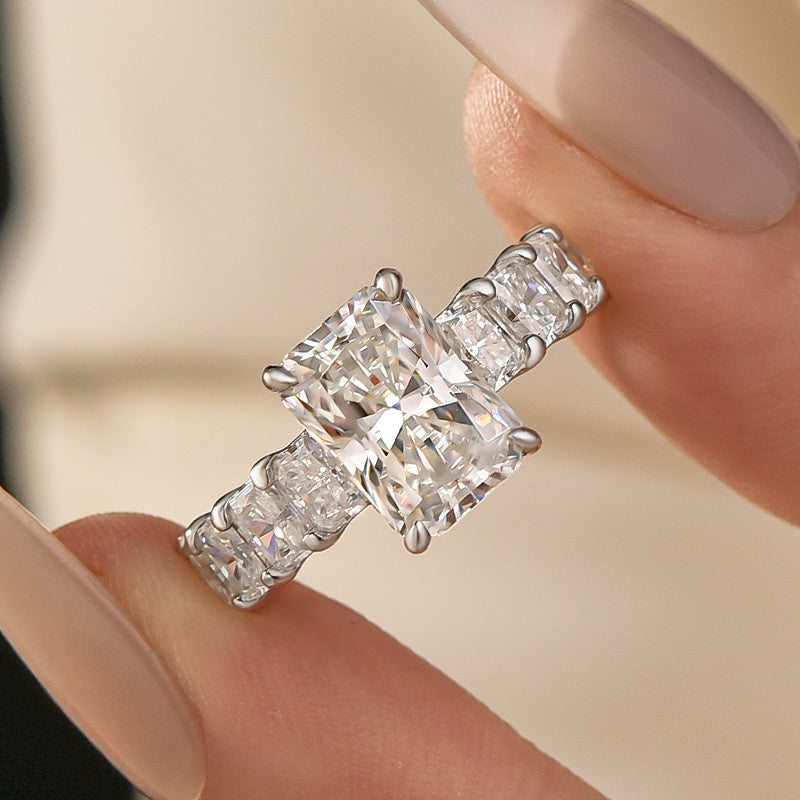 Moissanite 3.5Ct Radiant Cut Engagement Ring with 3.0Ct Radiant Cut Band