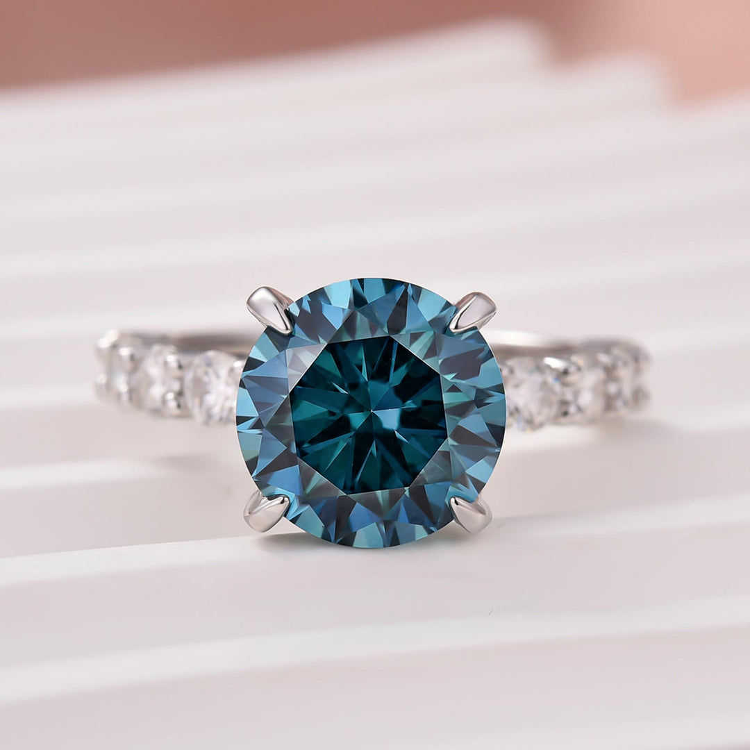 S925 Moissanite 4.0Ct Blue Round Cut White Gold Engagement Ring Travel Ring For Women