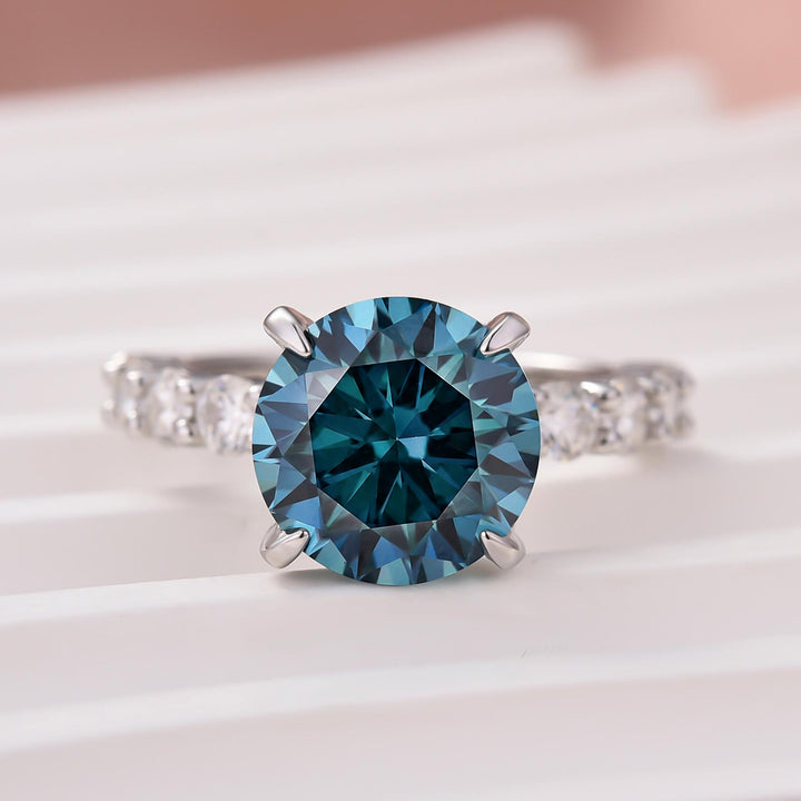 S925 Moissanite 4.0Ct Blue Round Cut White Gold Engagement Ring Travel Ring For Women