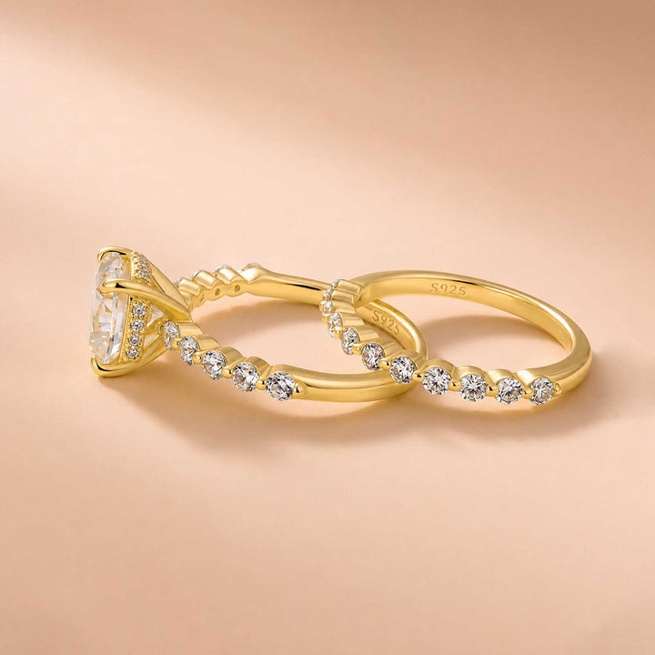 S925 Moissanite 2.0 Ct Cushion Cut Yellow Gold Wedding Ring Set For Women