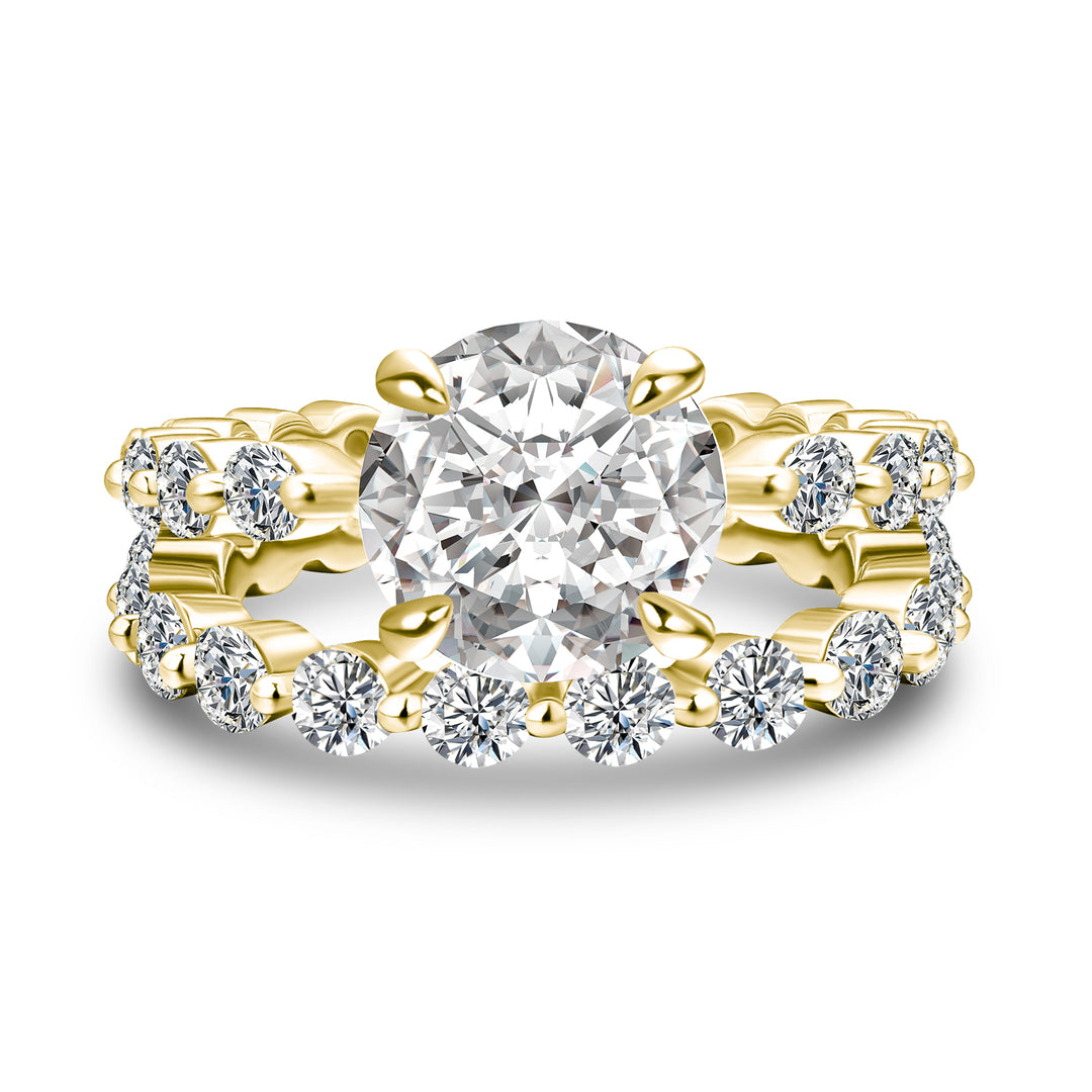 Rodiffy Moissanite 2.0 Ct Round Cut Yellow Gold Wedding Ring Set With Eternity Wedding Band