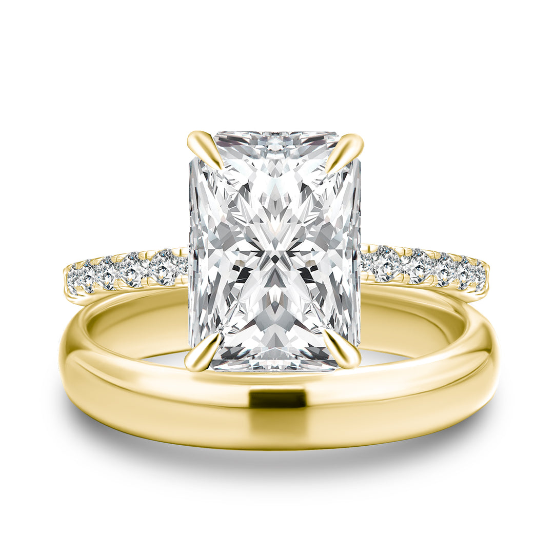 Rodiffy Moissanite 3.5 Ct Radiant Cut Yellow Gold Wedding Ring Set with Wide Band