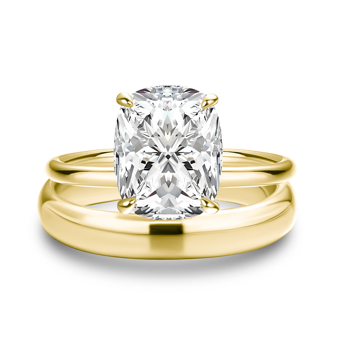 Rodiffy Moissanite 4.0 Ct Cushion Cut Yellow Gold Wedding Ring Set with Wide Band