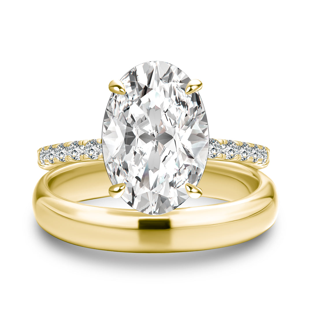 Rodiffy Moissanite 4.0 Ct Oval Cut Yellow Gold Wedding Ring Set with Wide Band