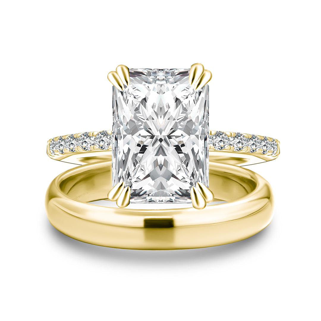 Rodiffy Moissanite 4.5 Ct Radiant Cut Yellow Gold Wedding Ring Set with Wide Band