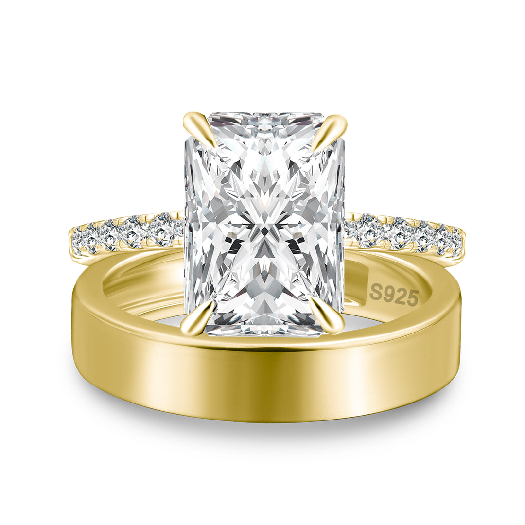 Rodiffy Moissanite 3.5 Ct Radiant Cut Yellow Gold Wedding Ring Set with Wide Wedding Band