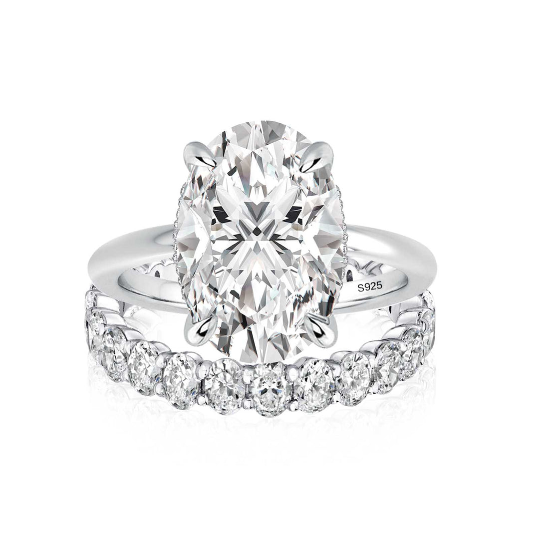 Rodiffy Moissanite 5.5Ct Solitaire Oval Cut White Gold Engagement Ring with Eternity Oval Cut Ring