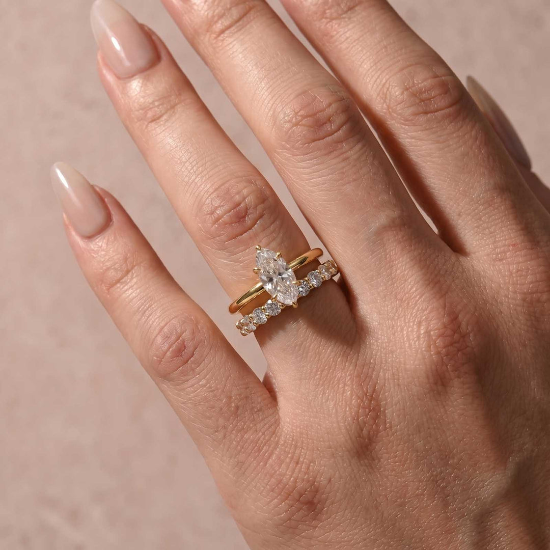 Moissanite 2.0Ct Marquise Cut Solitaire Engagement Ring with Pavé Eternity Ring
