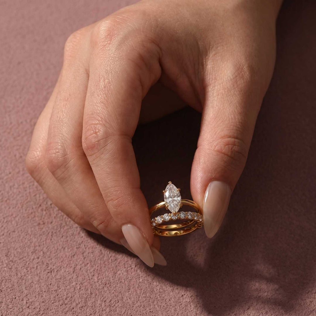 Moissanite 2.0Ct Marquise Cut Solitaire Engagement Ring with Pavé Eternity Ring