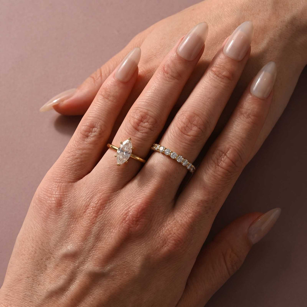 Moissanite 2.0Ct Marquise Cut Solitaire Engagement Ring with Pavé Eternity Ring