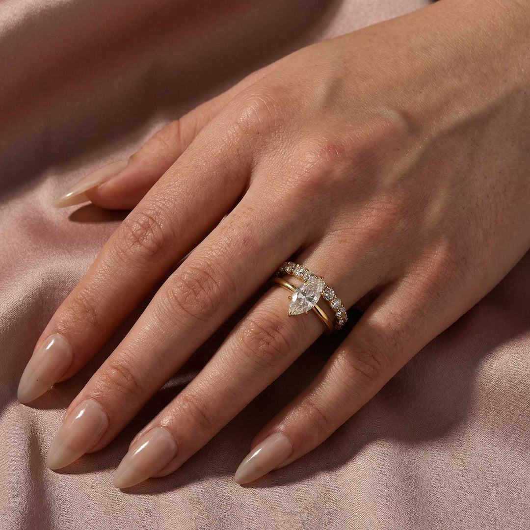 Moissanite 2.0Ct Marquise Cut Solitaire Engagement Ring with Pavé Eternity Ring