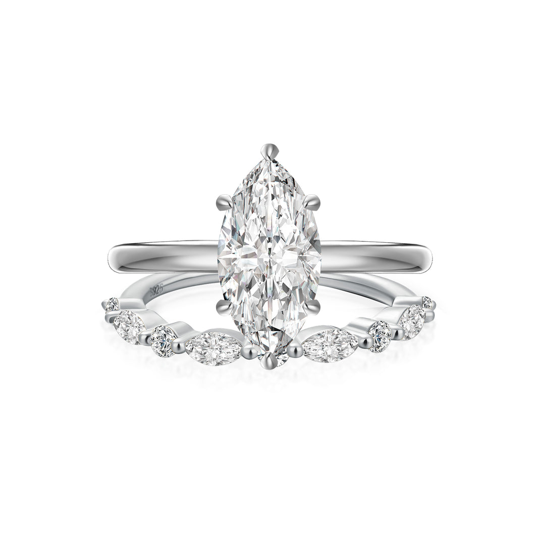 Moissanite 2.0 Ct Marquise Cut Solitaire White Gold Engagement Ring with Round & Marquise Accents Bands