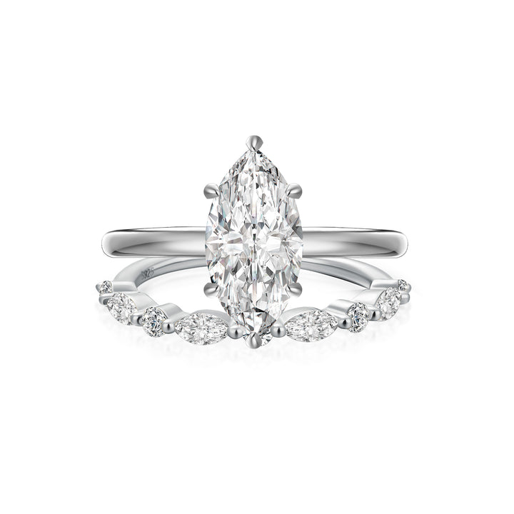 Moissanite 2.0 Ct Marquise Cut Solitaire White Gold Engagement Ring with Round &amp; Marquise Accents Bands