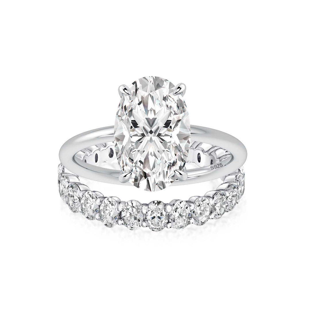 Moissanite 4.0 Ct Oval Cut White Gold Engagement Ring with Oval Cut Eternity Ring