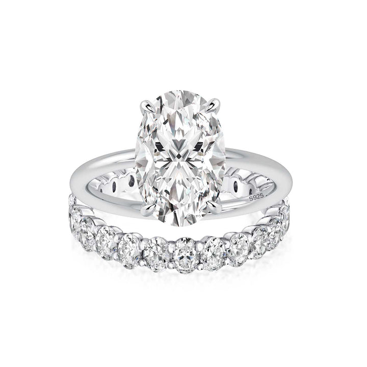 Moissanite 4.0 Ct Oval Cut White Gold Engagement Ring with Oval Cut Eternity Ring