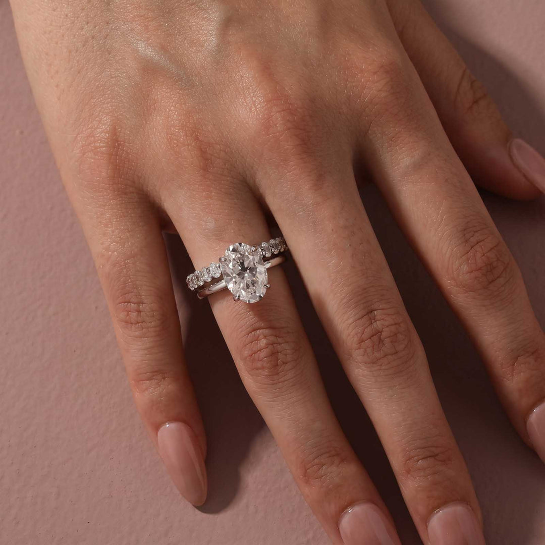 Moissanite 4.0 Ct Oval Cut White Gold Engagement Ring with Oval Cut Eternity Ring