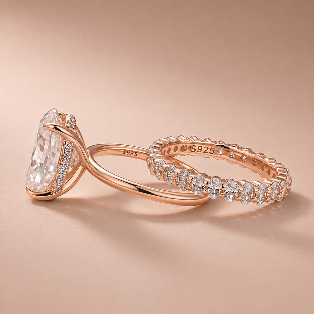 Rodiffy Moissanite 4.0Ct Oval Cut Rose Gold Engagement Ring with Oval Cut Eternity Ring