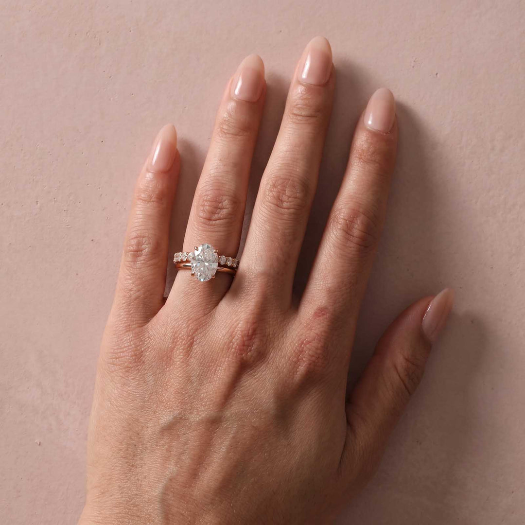Rodiffy Moissanite 4.0Ct Oval Cut Rose Gold Engagement Ring with Oval Cut Eternity Ring