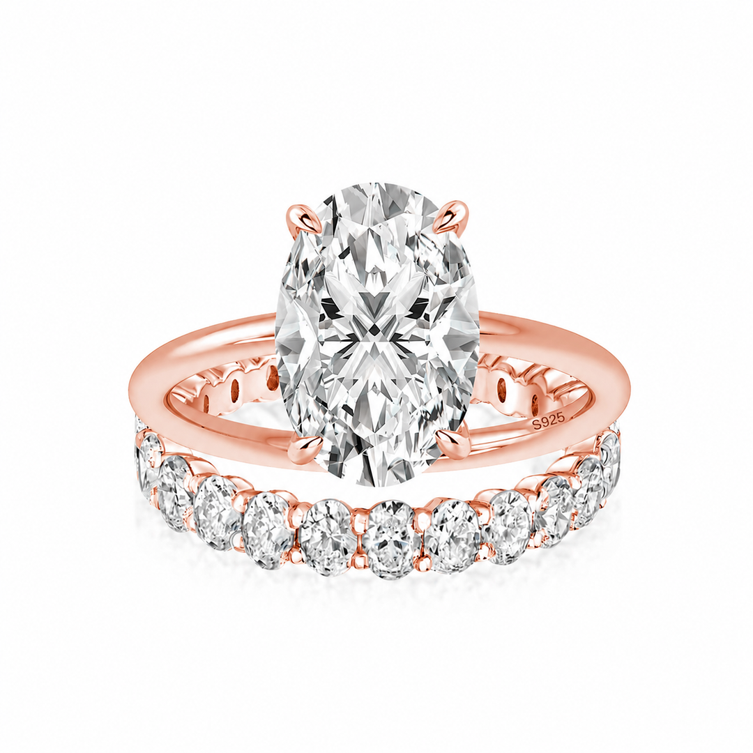 Rodiffy Moissanite 4.0Ct Oval Cut Rose Gold Engagement Ring with Oval Cut Eternity Ring