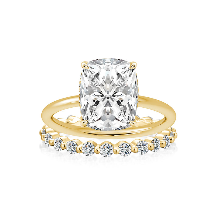 Moissanite 4.0 Ct Solitaire Cushion Cut Yellow Gold Wedding Set