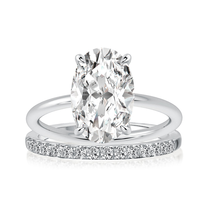 Rodiffy Moissanite 4.0 Ct Hidden Halo Solitaire Oval Cut White Gold Wedding Ring