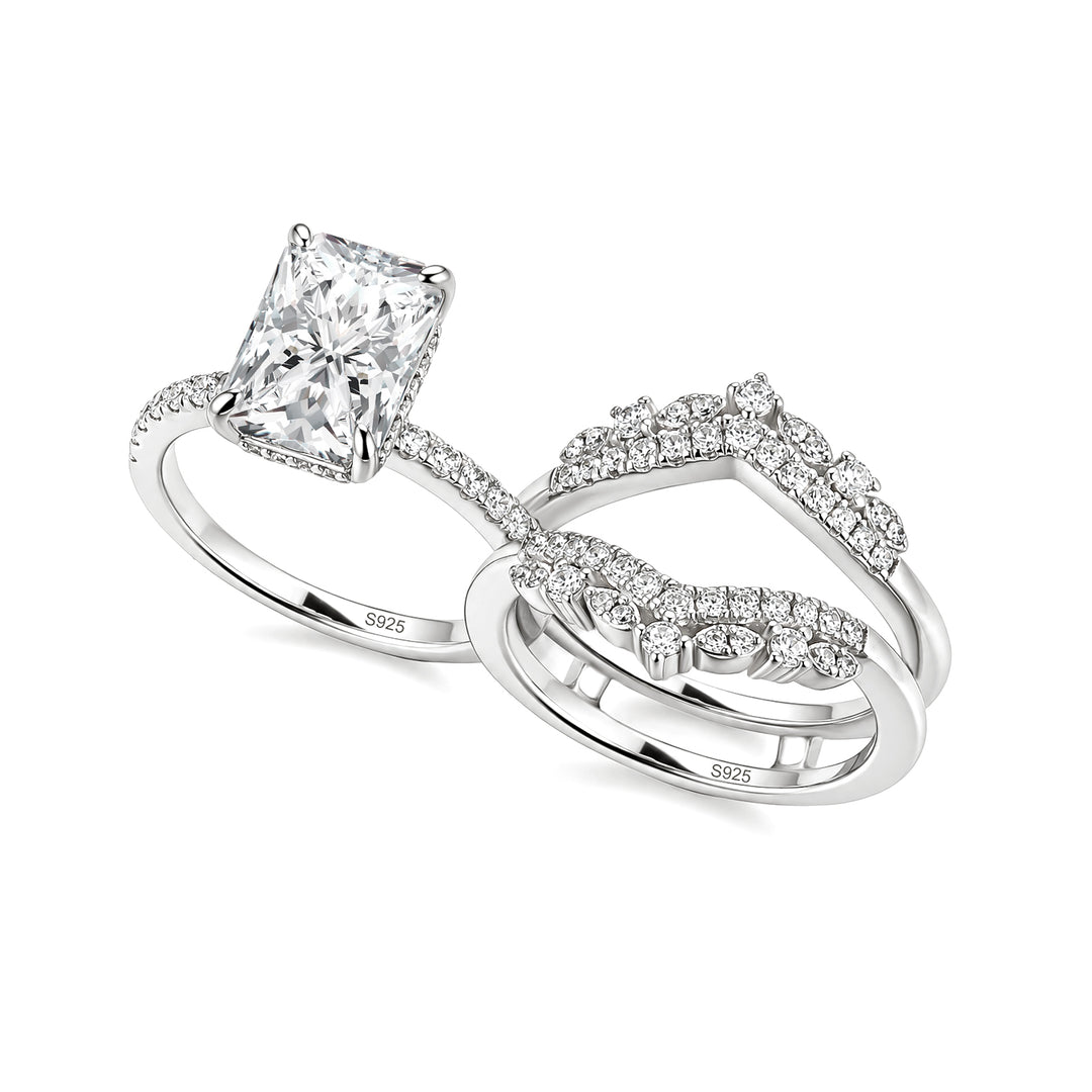 Moissanite 3.5Ct Radiant Cut White Gold Stack Wedding Ring with Jacket Wedding Band