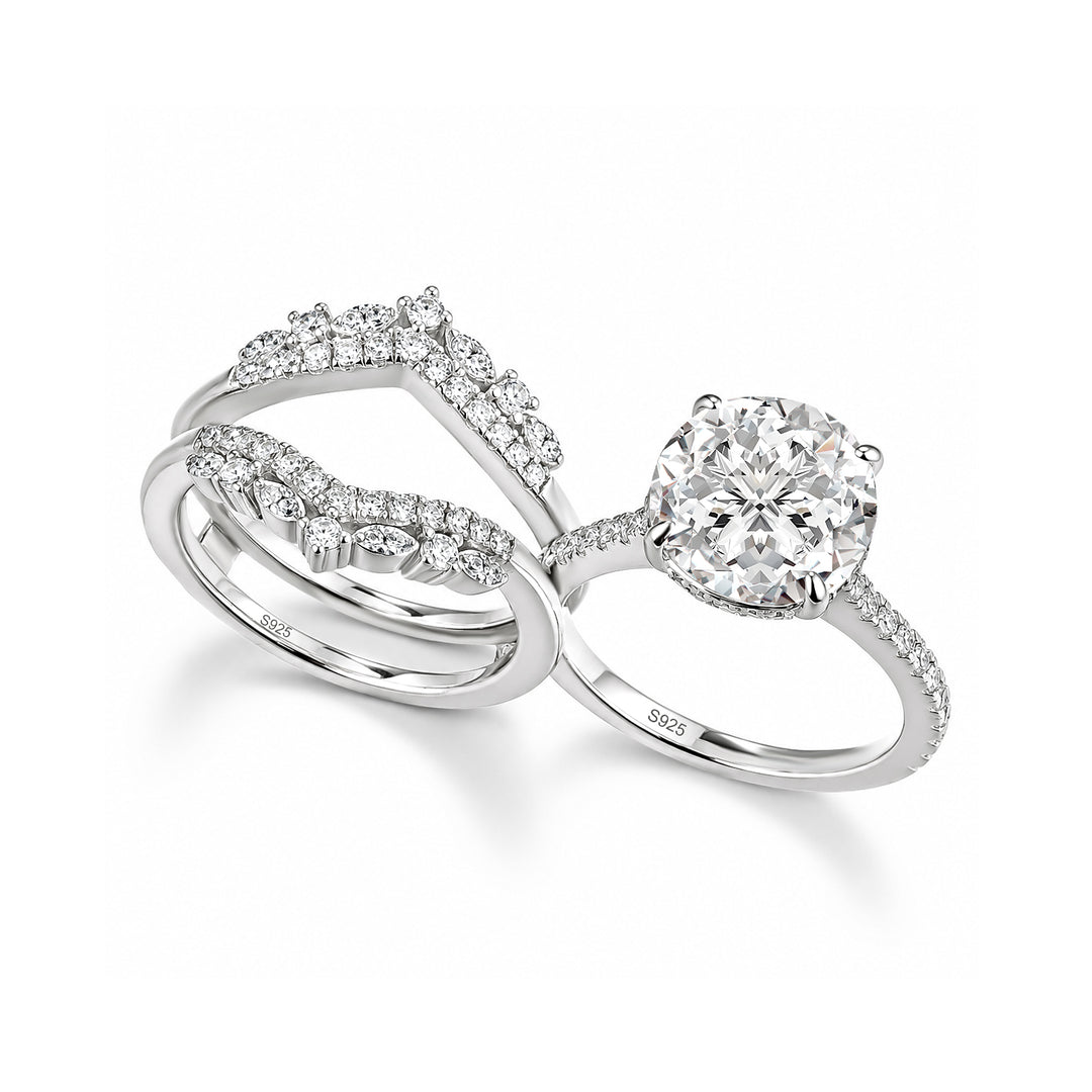 Moissanite 4.0Ct Round Cut 4 Prong Stack Wedding Ring with Jacket Wedding Band