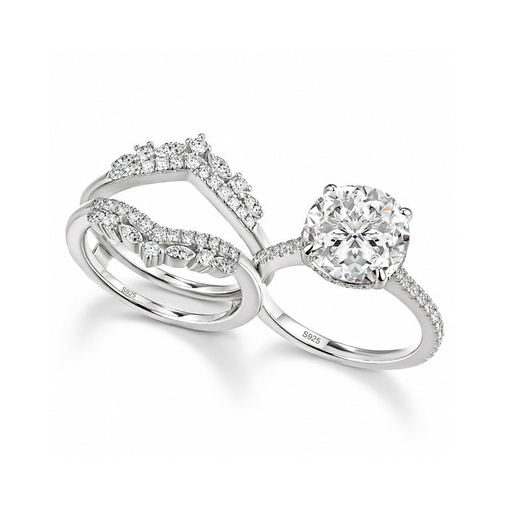 Moissanite 4.0Ct Round Cut 4 Prong Stack Wedding Ring with Jacket Wedding Band