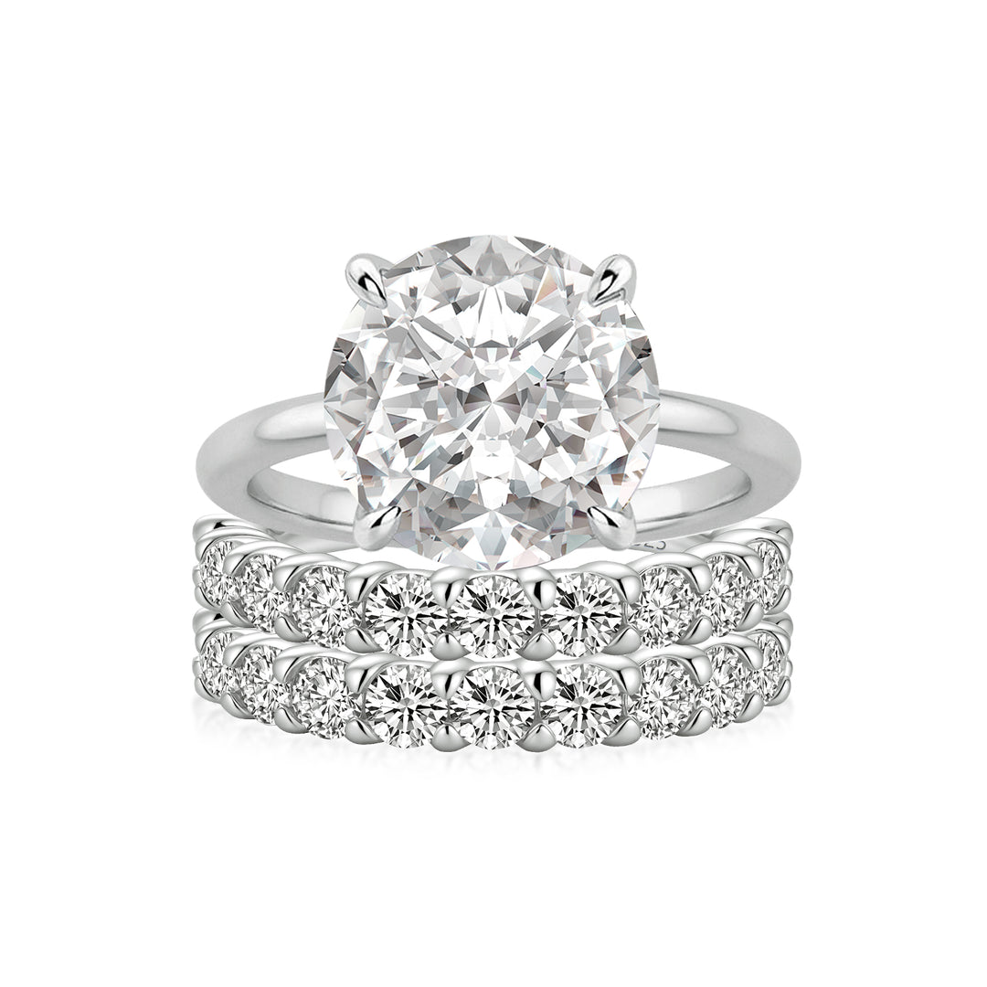 Moissanite 3.0 Ct Round Cut Engagement Ring with Half Round Cut Wedding Band