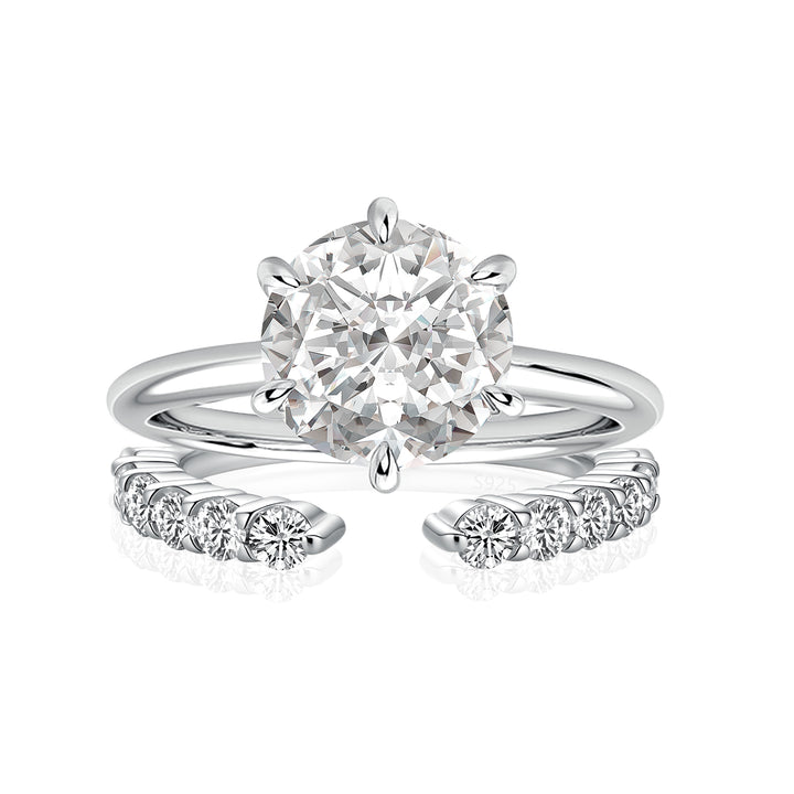 Moissanite 3.0Ct Round Cut 6 Prong White Gold Wedding Ring with Open Wedding Band