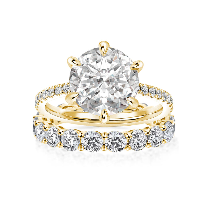 Moissanite 2.0Ct~4.0Ct Round Cut Yellow Gold Wedding Ring Set
