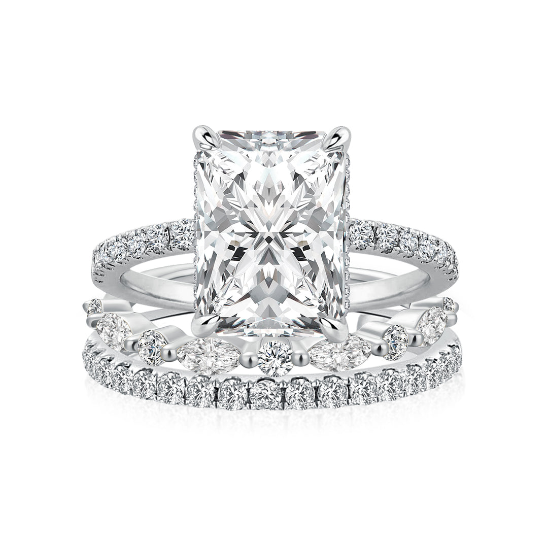 3.5 Ct Radiant Cut Moissanite Diamond Wedding Ring with Round & Marquise Accents Bands