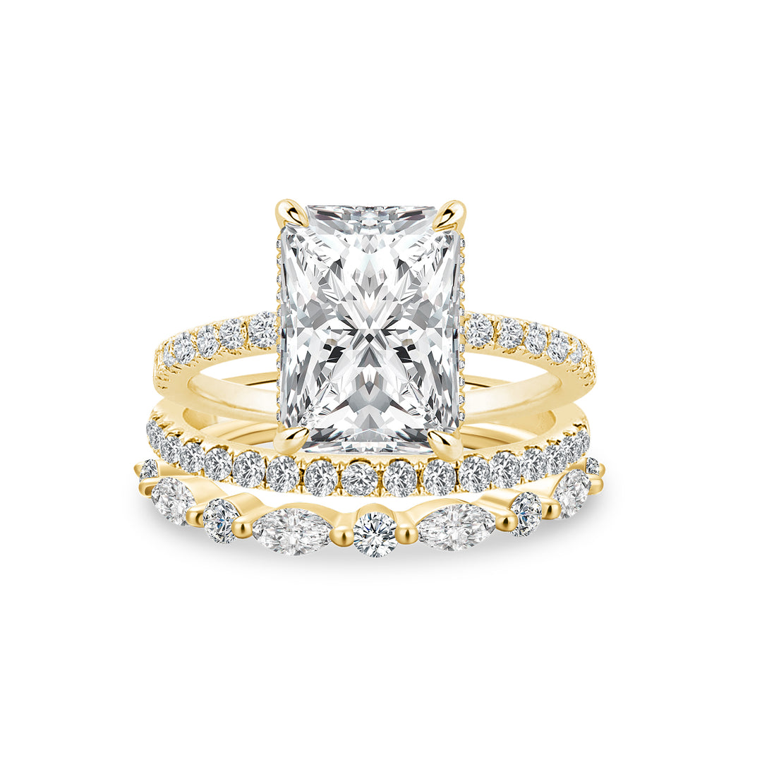 3.5 Ct Radiant Cut Yellow Gold Moissanite Diamond Wedding Ring with Round & Marquise Accents Bands