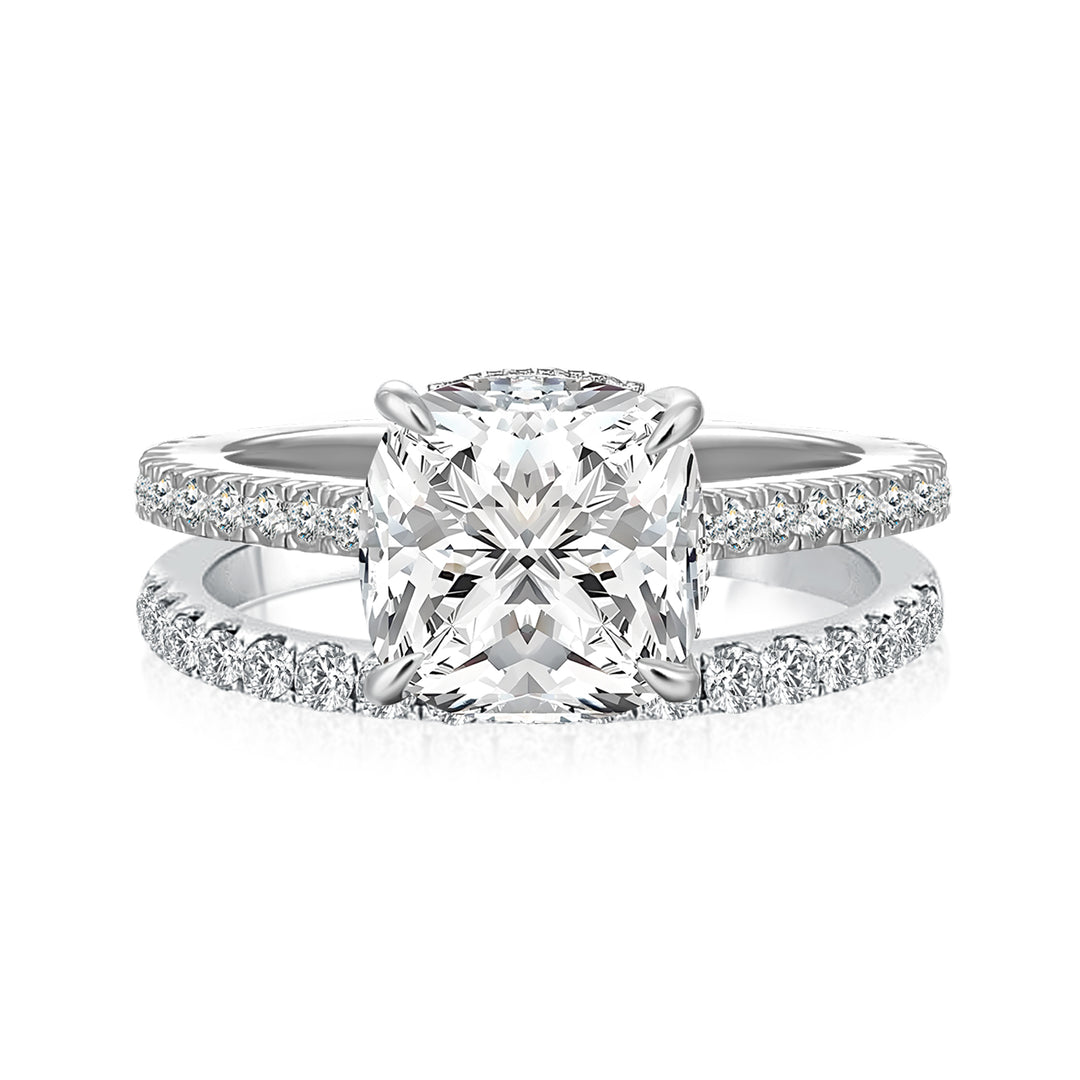 Moissanite 2.5Ct Cushion Cut White Gold Bridal Wedding Ring Set