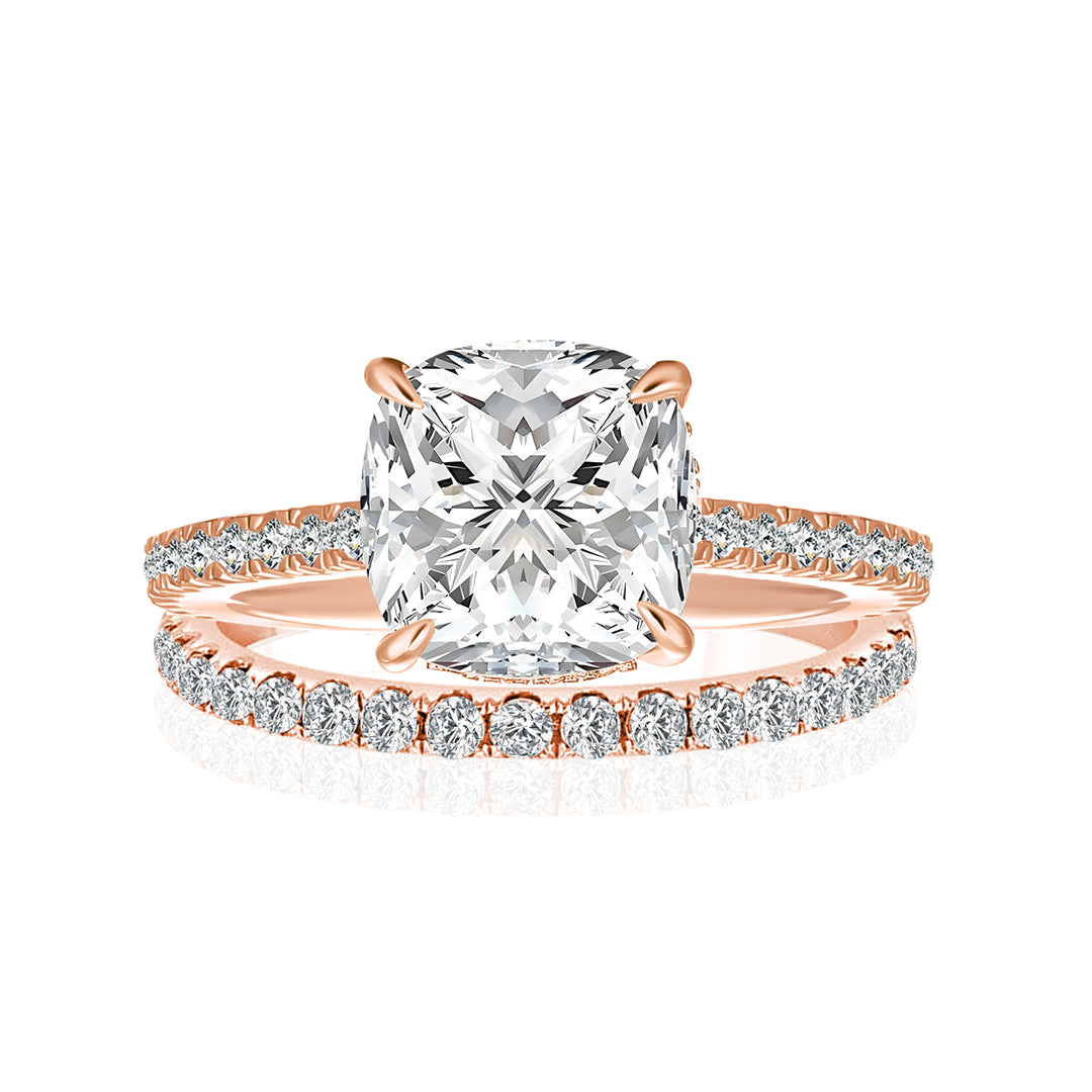 Moissanite 2.5Ct Cushion Cut Rose Gold Bridal Wedding Ring Set