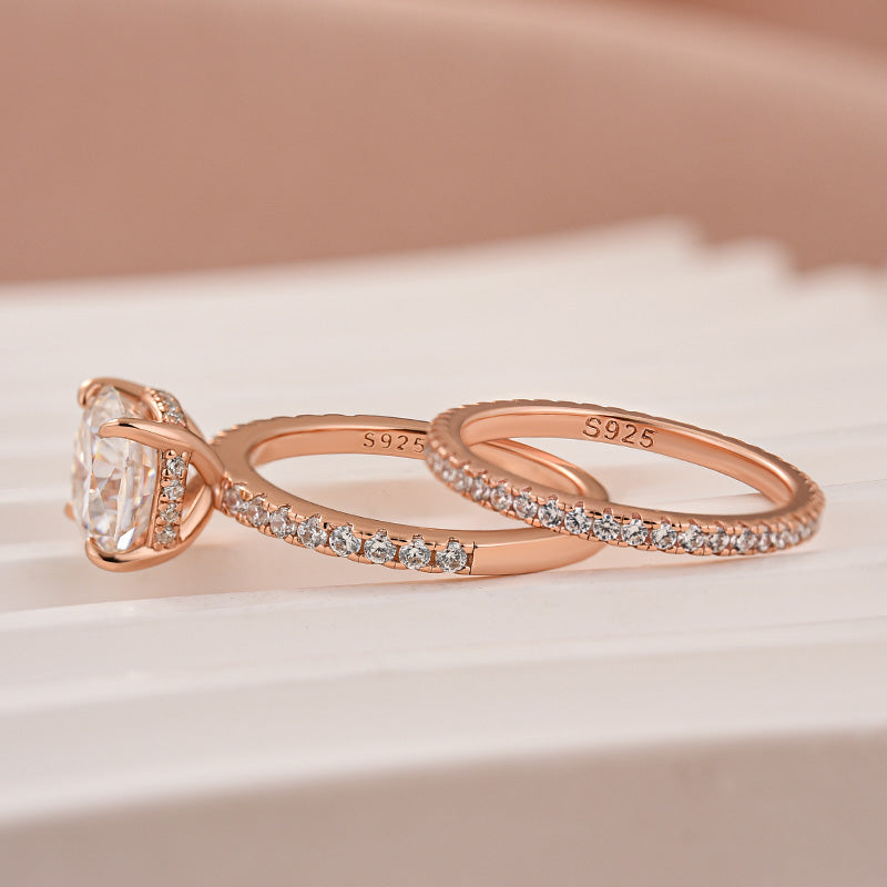 Moissanite 2.5Ct Cushion Cut Rose Gold Bridal Wedding Ring Set