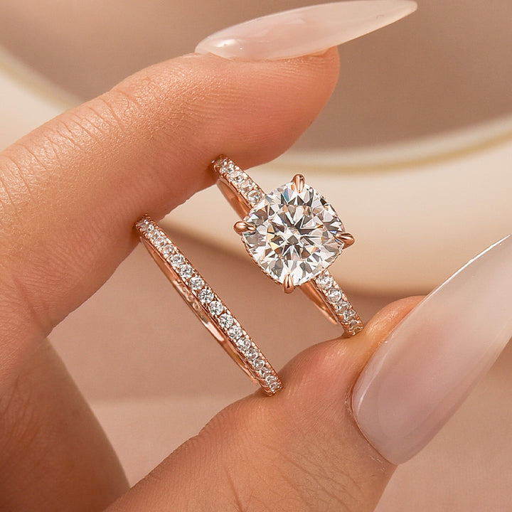 Moissanite 2.5Ct Cushion Cut Rose Gold Bridal Wedding Ring Set