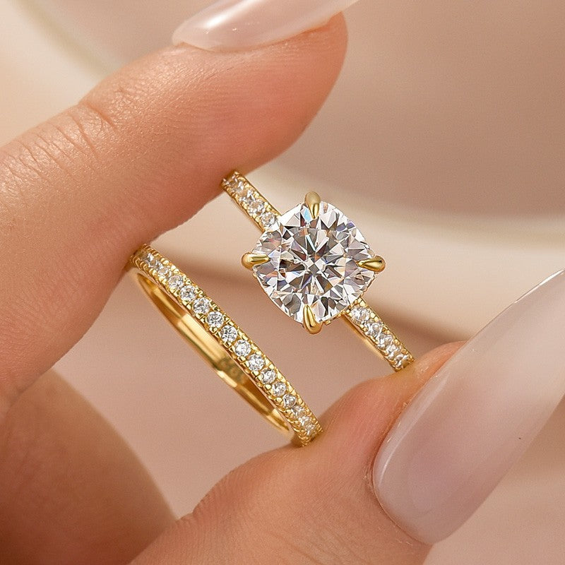 Moissanite 2.5Ct Cushion Cut Yellow Gold Bridal Wedding Ring Set