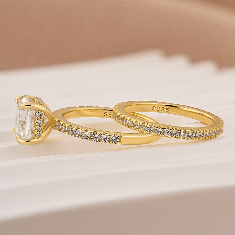 Moissanite 2.5Ct Cushion Cut Yellow Gold Bridal Wedding Ring Set