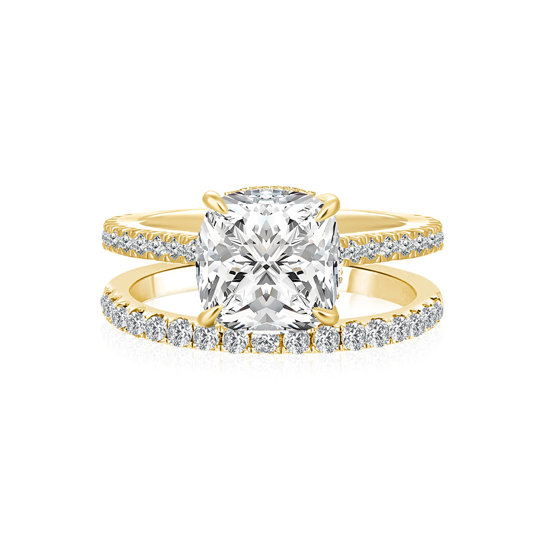 Moissanite 2.5Ct Cushion Cut Yellow Gold Bridal Wedding Ring Set