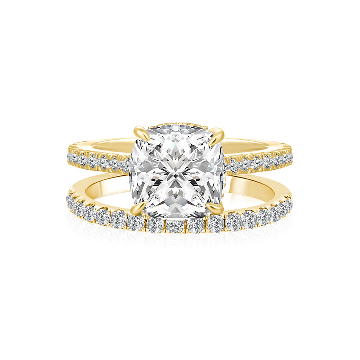Moissanite 2.5Ct Cushion Cut Yellow Gold Bridal Wedding Ring Set