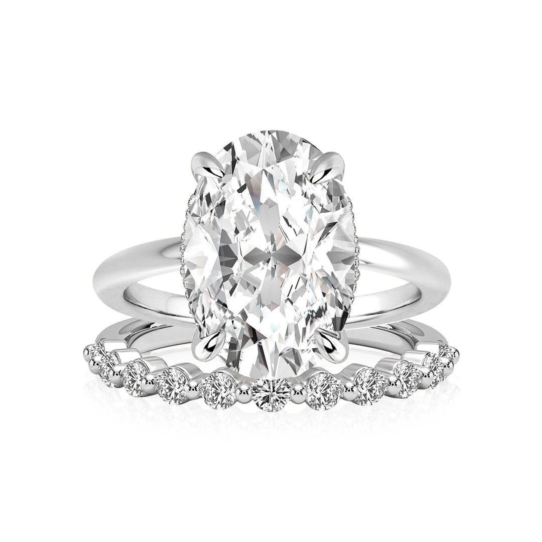 Solitaire 5.5Ct Oval Cut White Gold Moissanite Wedding Ring Set With Round Cut Wedding Band