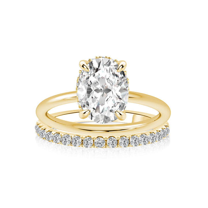 Moissanite 2.0 Ct Hidden Halo Solitaire Oval Cut Yellow Gold Wedding Ring