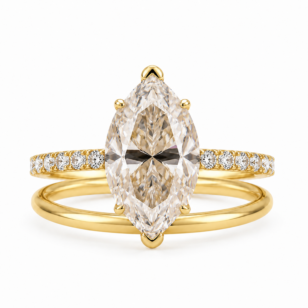 4.0 Ct Marquise Cut Yellow Gold Moissanite Diamond Wedding Ring Set