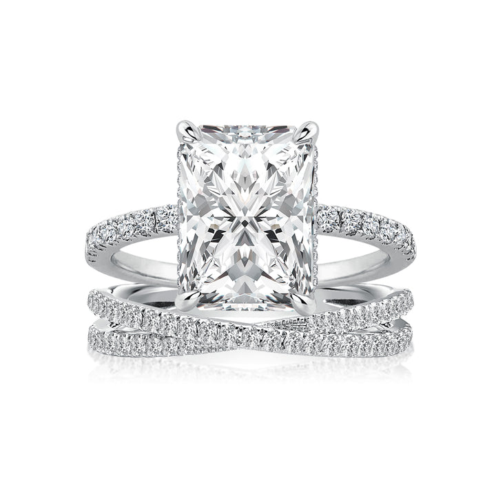 3.5 Ct Radiant Cut White Gold Moissanite Diamond Wedding Ring with Criss Cross Band