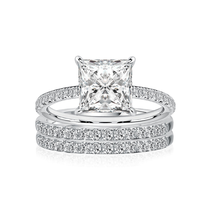 2.0 Ct Princess Cut Pavé White Gold Moissanite Diamond Wedding Ring
