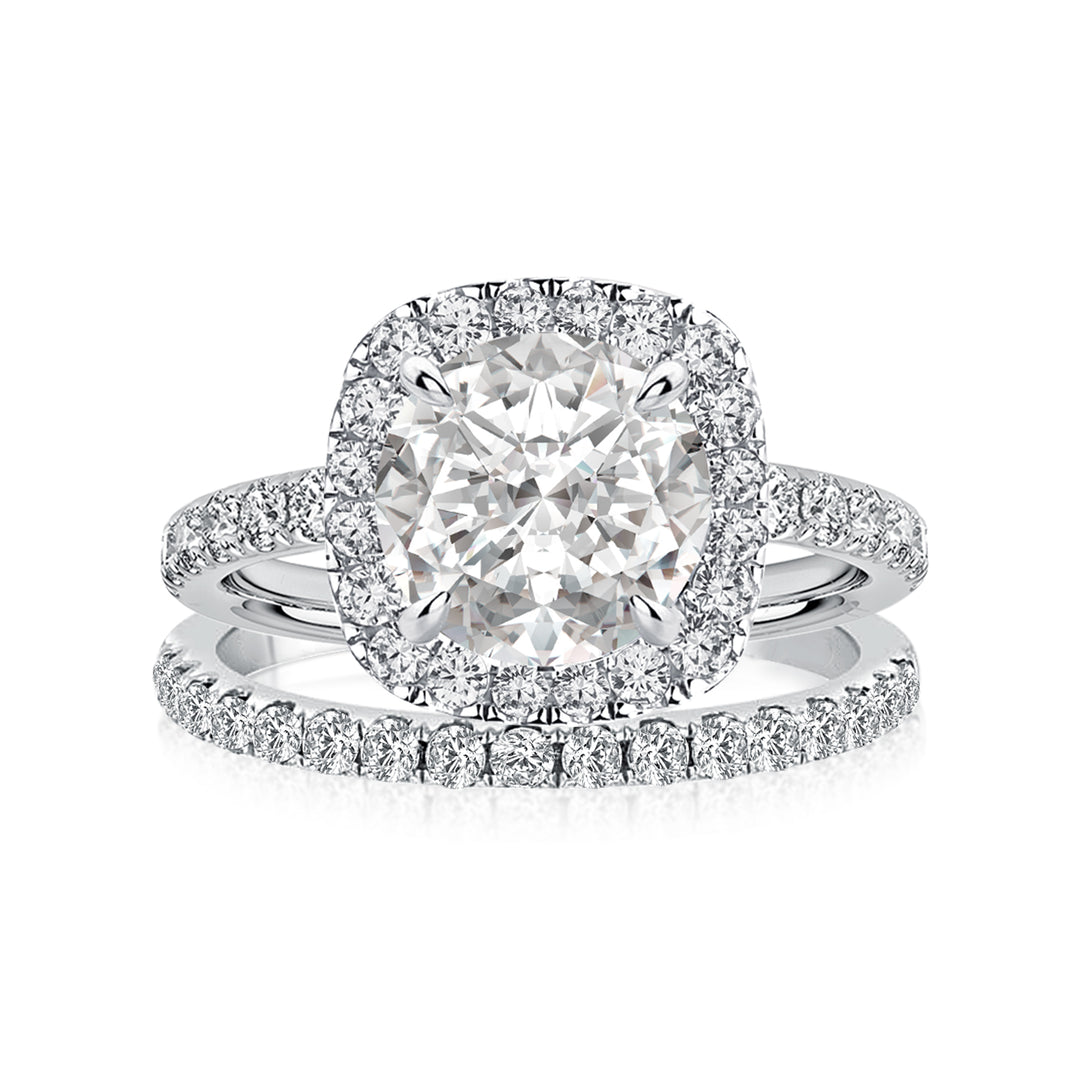 2.0Ct Halo Round Cut White Gold Moissanite Diamond Wedding Ring