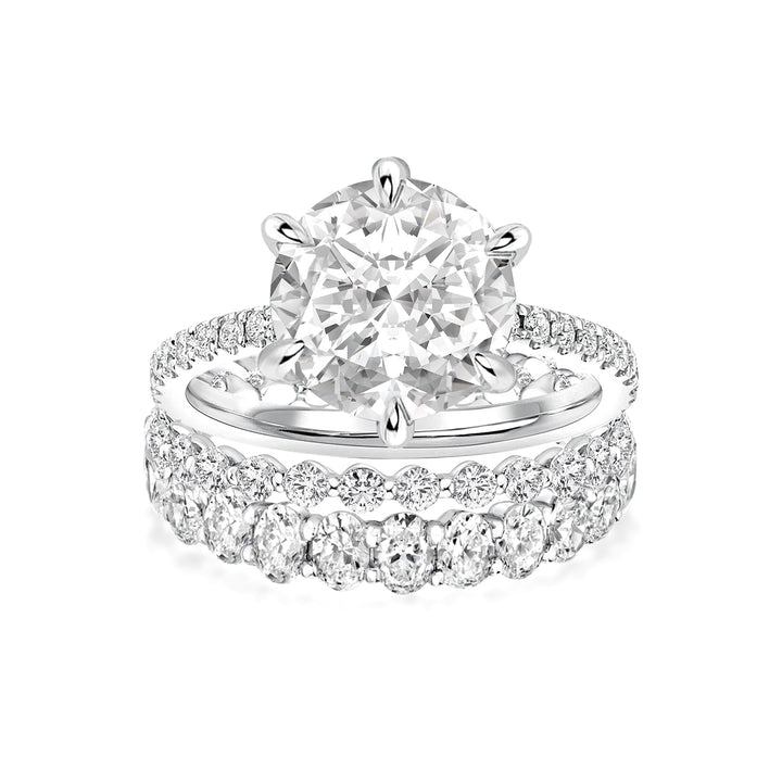 Moissanite 3.0Ct Round Cut White Gold 3PC Travel Engagement Ring with Oval &amp; Round Cut Wedding Band